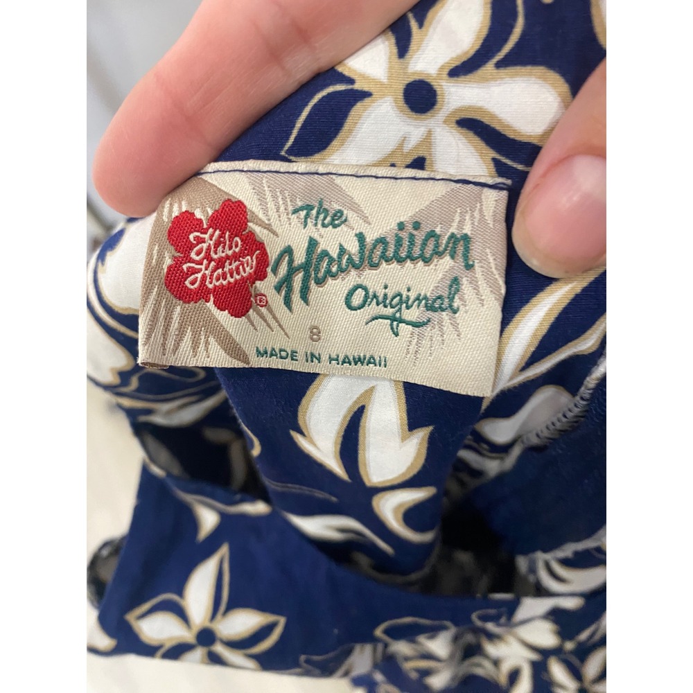Hilo Hattie Vintage 90s Hawaiian Floral Sheath Dress Navy Blue Size 8 Made in HI - Picture 7 of 7